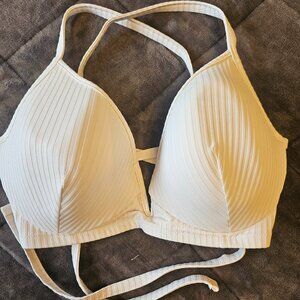 38 D Women's Bikini Top Large White Crisscross Back